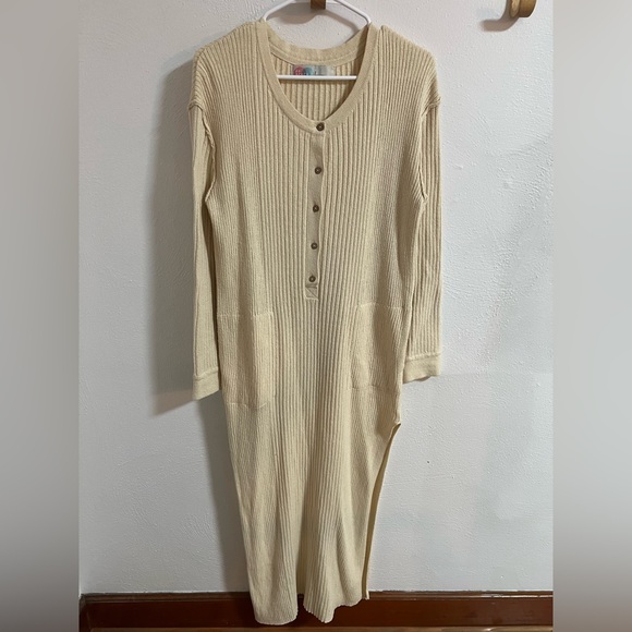 Free People Dresses & Skirts - Free People Cream Ribbed Button-Down Dress SMALL